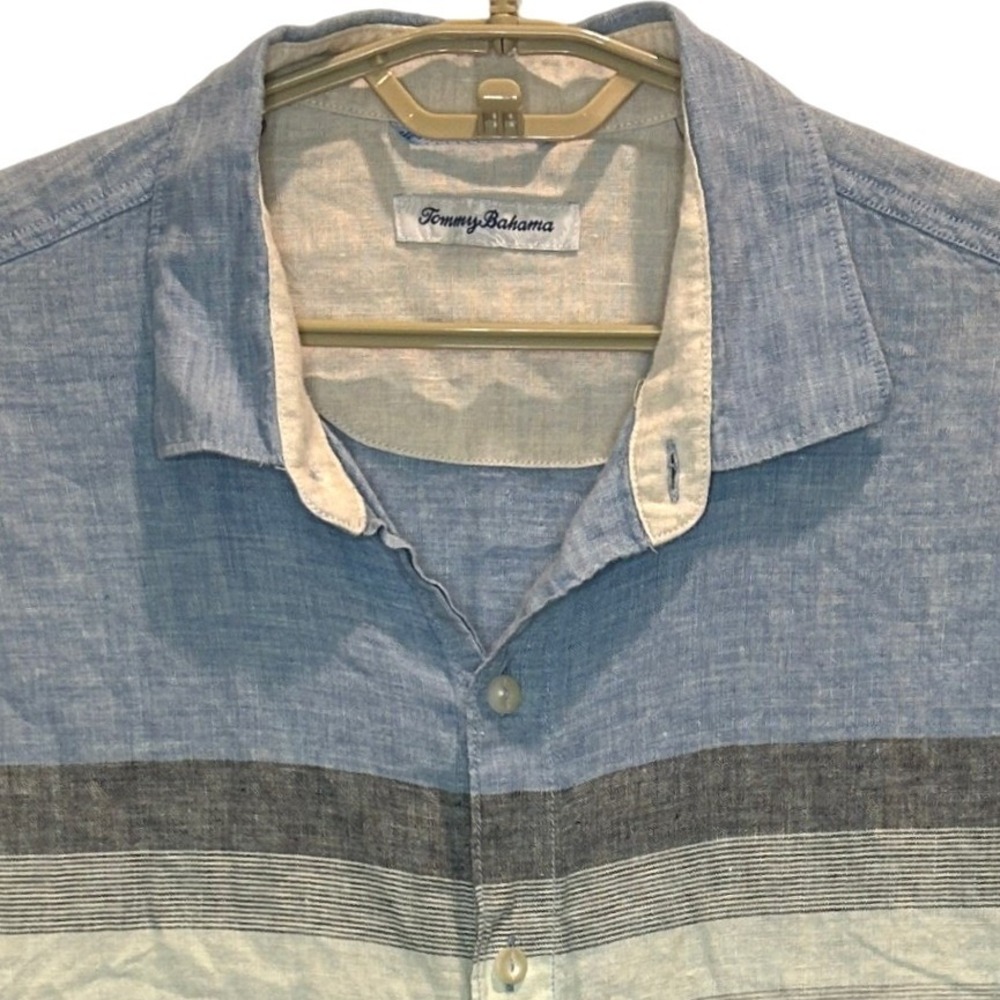 Tommy Bahama Linen Shirt XL Mens Blue Striped Long Sleeve Button Up Coastal